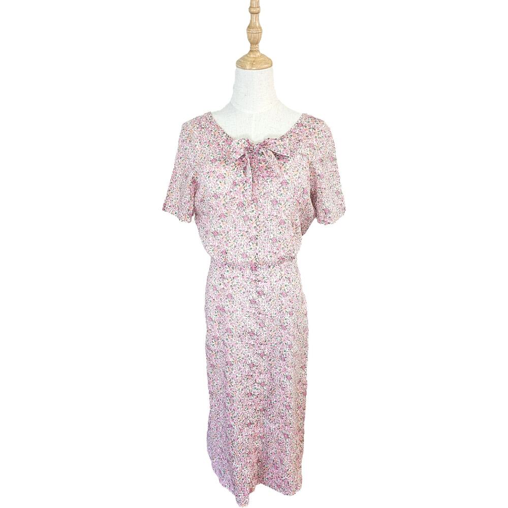 Vtg 60s Sheer Pink Ditsy Floral Soft Cotton Dress Cottagecore Bloomcore S
